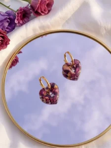 Pendientes de Rosa encapsulada | Modelo Corazón